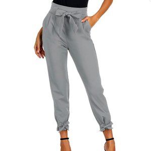 NWT LIUMILAC Women Casual High Waist Dressy Cropped Pants with Pockets Bow-Knot